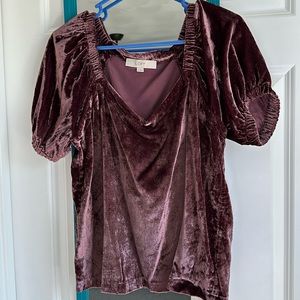 LOFT Velvet Puff Sleeve Blouse - Deep Purple